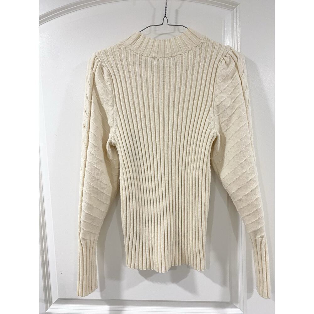 Marled Cream Cable Knit Mock Neck Sweater M Cozy Chunky Ribbed Winter Pullover - Picture 3 of 11